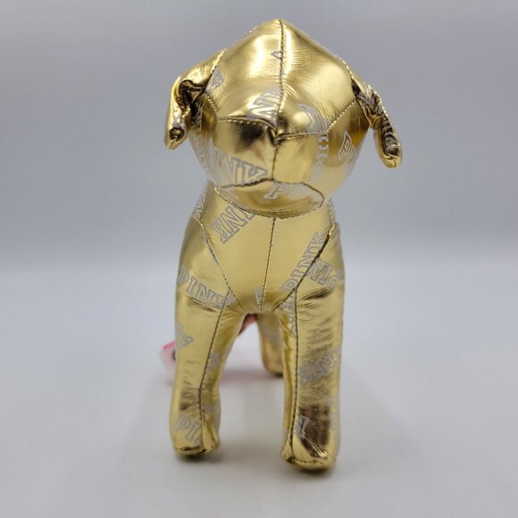 Victorias Secret Pink and Gold Dog Plush Toy Set Of 2 Pink Star & Gold Logo - Picture 16 of 16